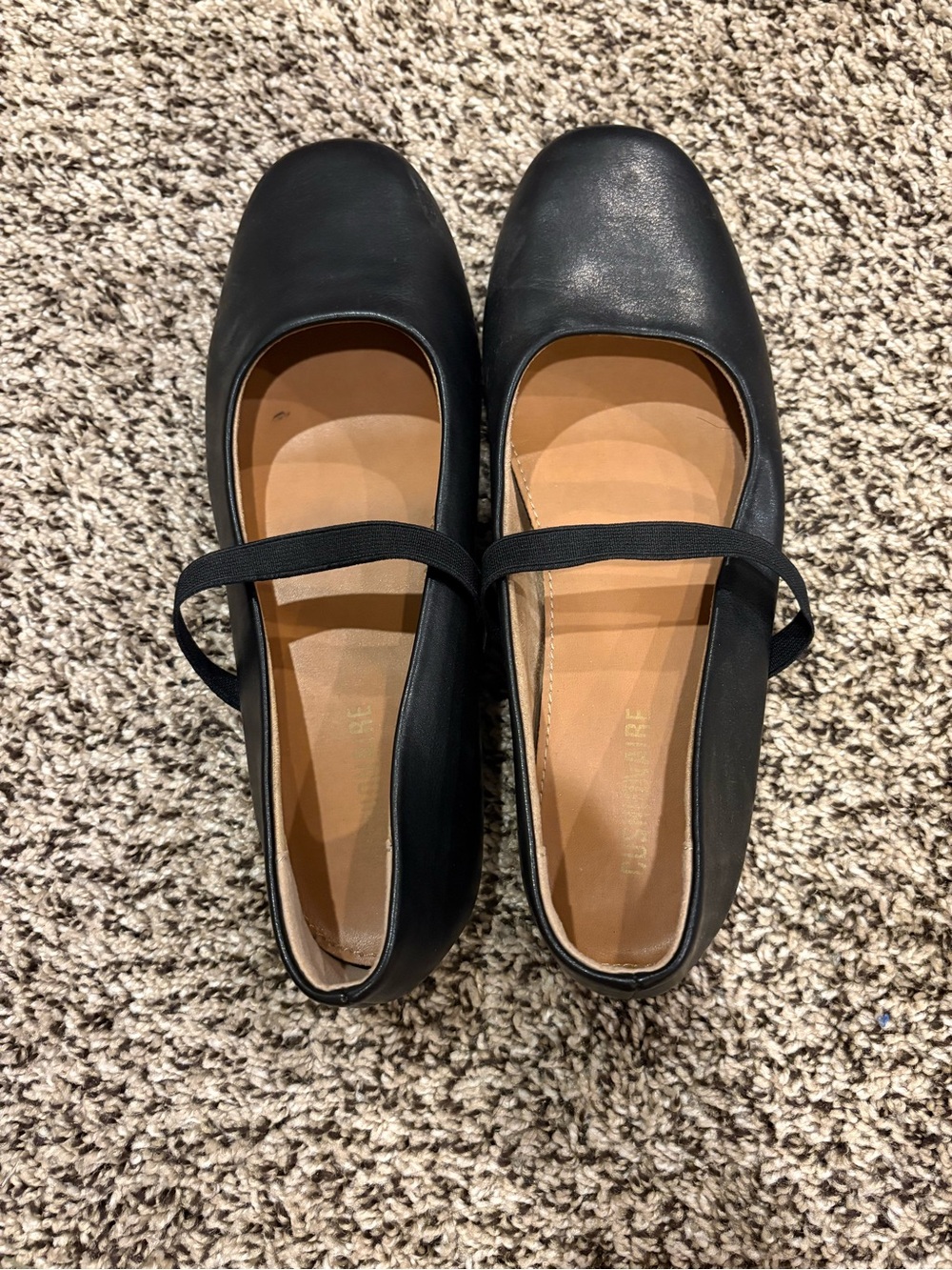 Classic Black Leather Ballet Flats with Elastic Mary-Jane Strap